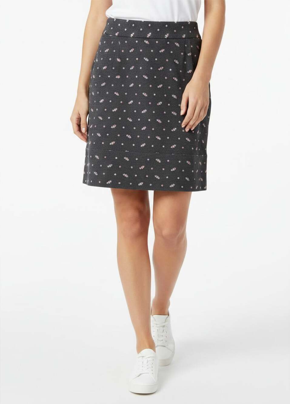 Odille for Anthropologie Charcoal Gray Embroidered Floral Skirt Size 10 Cotton